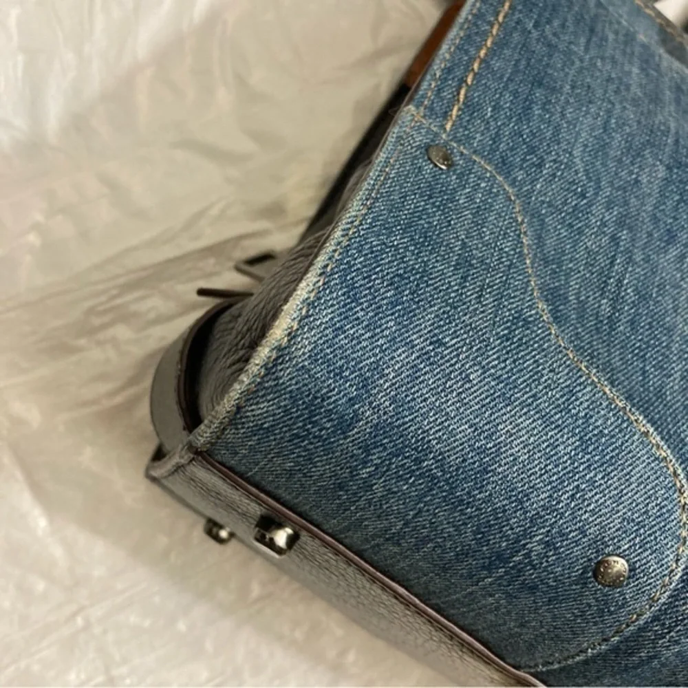Coach Mercer 30 Satchel Colorblock Denim 37786 Dark Blue Leather Turnlock